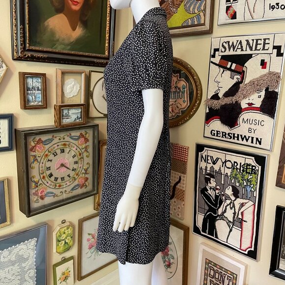 90s Vintage Styleworks Black & White Polka Dot Button-Front Dress Size M - Picture 3 of 4